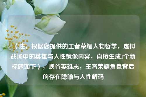 (注,根据您提供的王者荣耀人物哲学,虚拟战场中的英雄与人性镜像内容,直接生成1个新标题如下),峡谷英雄志,王者荣耀角色背后的存在隐喻与人性解码