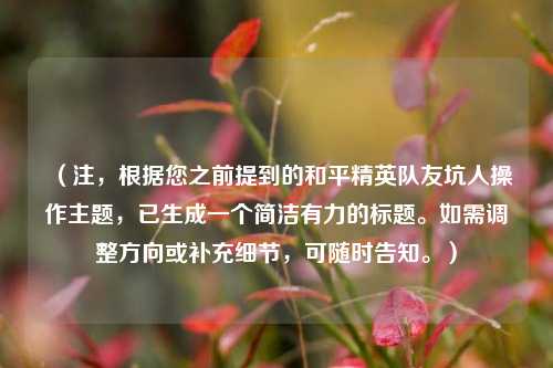 （注，根据您之前提到的和平精英队友坑人操作主题，已生成一个简洁有力的标题。如需调整方向或补充细节，可随时告知。）