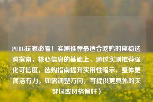 PUBG玩家必看！实测推荐最适合吃鸡的座椅选购指南，核心信息的基础上，通过实测推荐强化可信度，选购指南提升实用性暗示，整体更简洁有力。如需调整方向，可提供更具体的关键词或风格偏好）