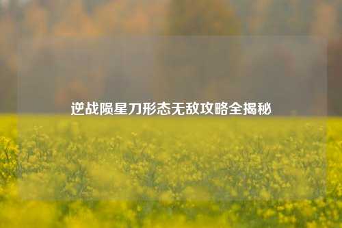 逆战陨星刀形态无敌攻略全揭秘