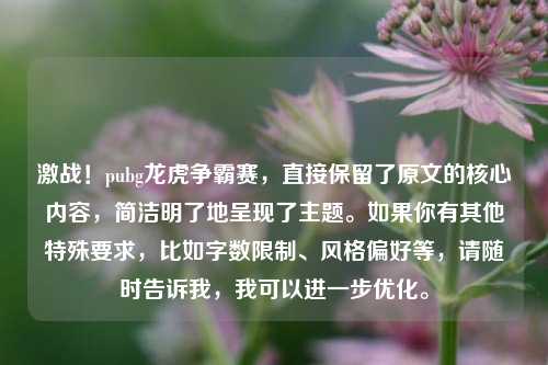 激战!pubg龙虎争霸赛,直接保留了原文的核心内容,简洁明了地呈现了主题。如果你有其他特殊要求,比如字数限制、风格偏好等,请随时告诉我,我可以进一步优化。