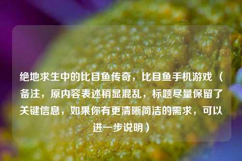 绝地求生中的比目鱼传奇,比目鱼手机游戏 (备注,原内容表述稍显混乱,标题尽量保留了关键信息,如果你有更清晰简洁的需求,可以进一步说明)