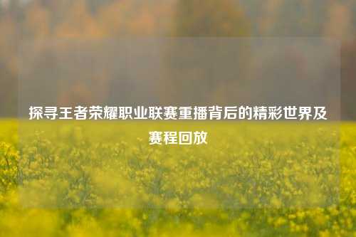 探寻王者荣耀职业联赛重播背后的精彩世界及赛程回放