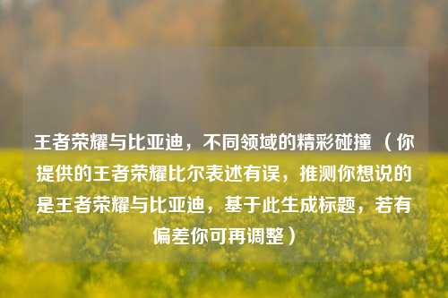 王者荣耀与比亚迪,不同领域的精彩碰撞 (你提供的王者荣耀比尔表述有误,推测你想说的是王者荣耀与比亚迪,基于此生成标题,若有偏差你可再调整)