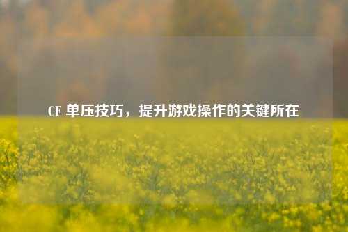 CF 单压技巧,提升游戏操作的关键所在
