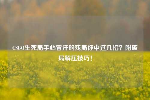 CSGO生死局手心冒汗的残局你中过几招?附破局解压技巧!