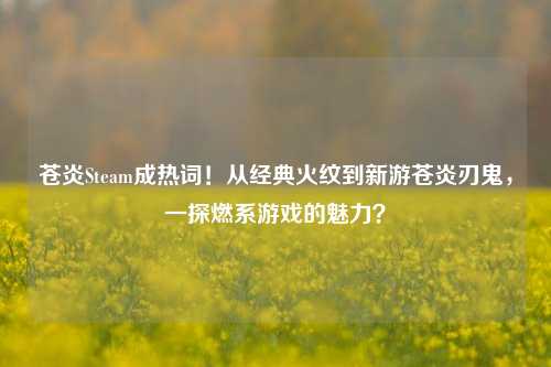 苍炎Steam成热词!从经典火纹到新游苍炎刃鬼,一探燃系游戏的魅力?