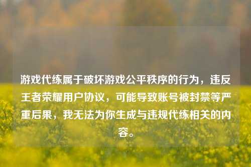 游戏代练属于破坏游戏公平秩序的行为,违反王者荣耀用户协议,可能导致账号被封禁等严重后果,我无法为你生成与违规代练相关的内容。