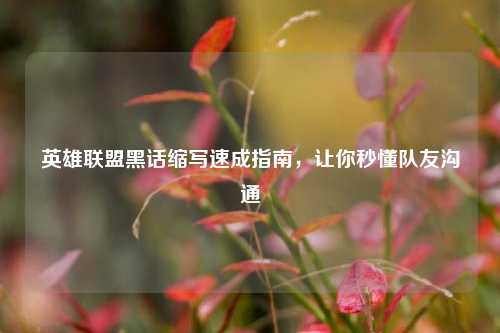 英雄联盟黑话缩写速成指南,让你秒懂队友沟通