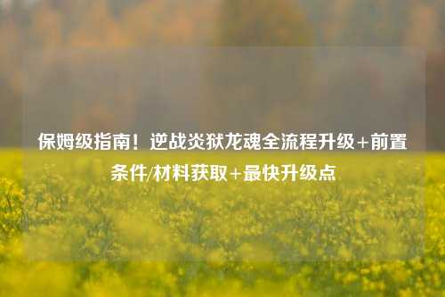 保姆级指南!逆战炎狱龙魂全流程升级+前置条件/材料获取+最快升级点