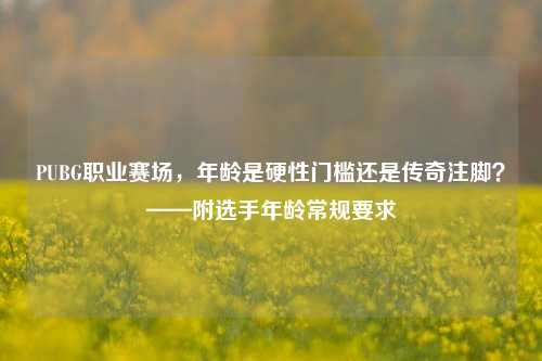 PUBG职业赛场,年龄是硬性门槛还是传奇注脚?——附选手年龄常规要求