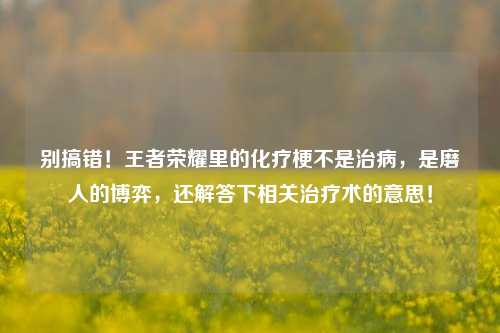 别搞错!王者荣耀里的化疗梗不是治病,是磨人的博弈,还解答下相关治疗术的意思!